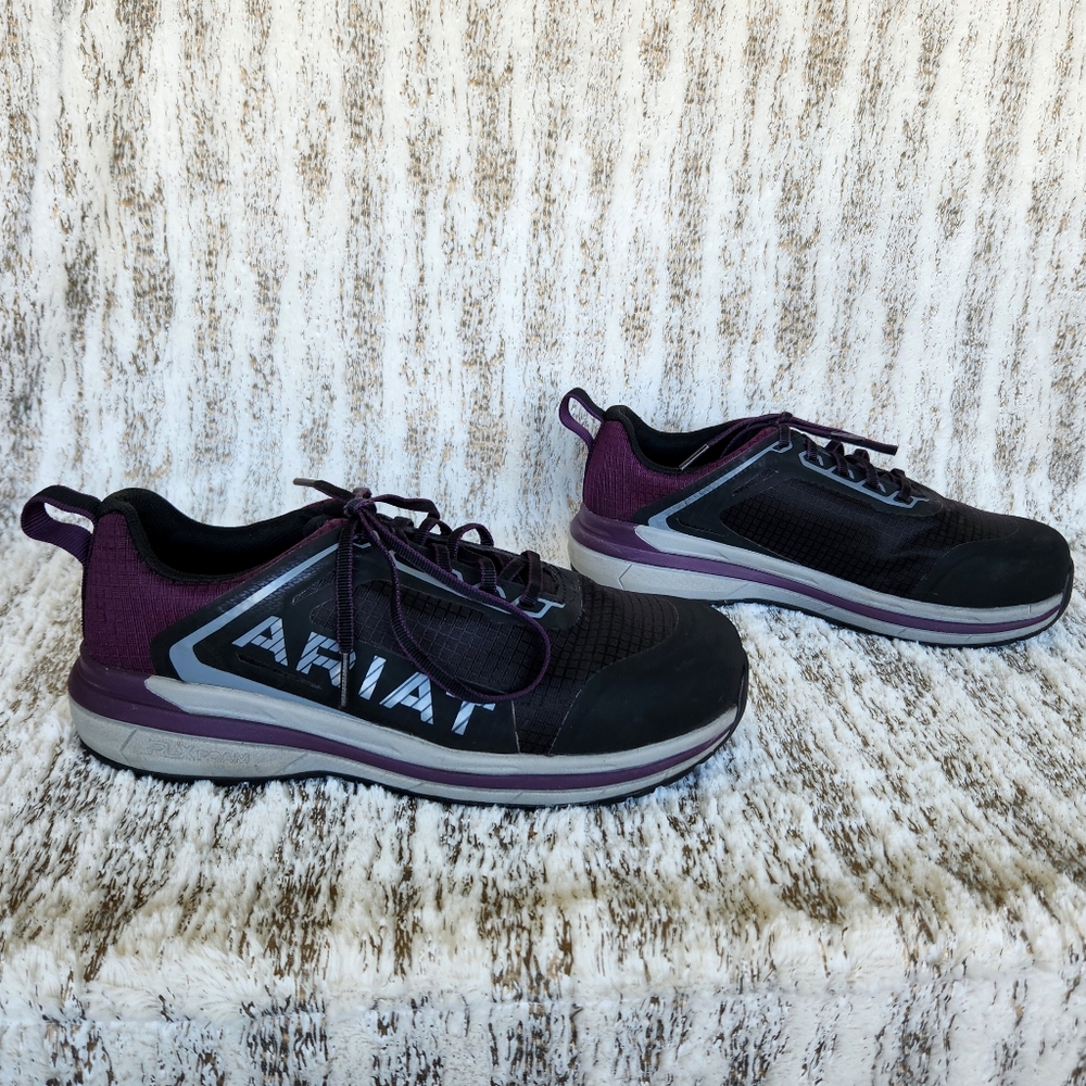 Ariat "Outpace" Composite Toe Work Shoe Black Shadow Purple | Women's Size 8 - Picture 7 of 14